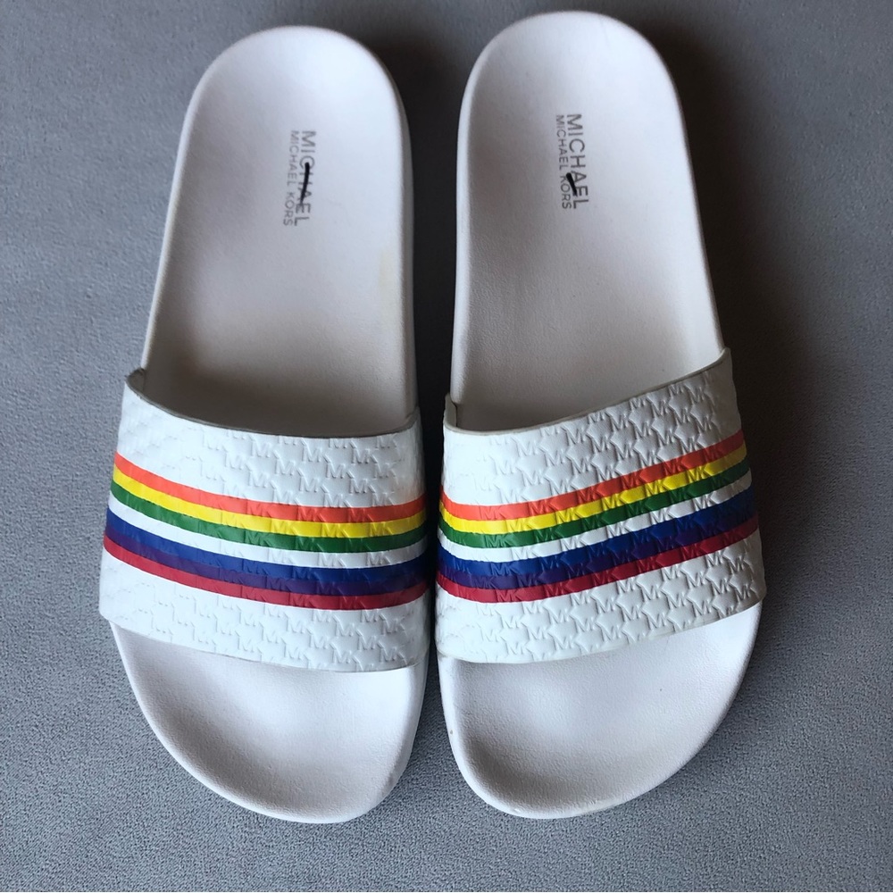 Michael Kors ~ Rainbow Leather Slides ~ Women’s Size 7